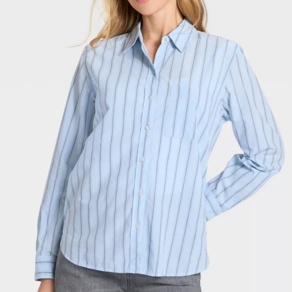 NWOT Universal Thread Relaxed Fit Blue Striped Button Down Shirt Size XL